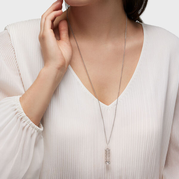 Diamond Message Pendant Necklace, White Gold